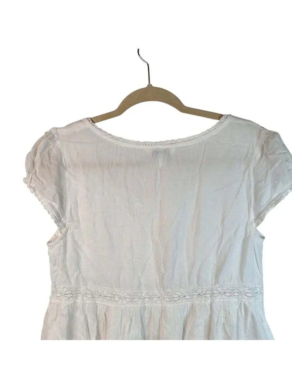 April Cornell Embroidered Dress Small White Cap Sleeve Lace Trim Boho Summer